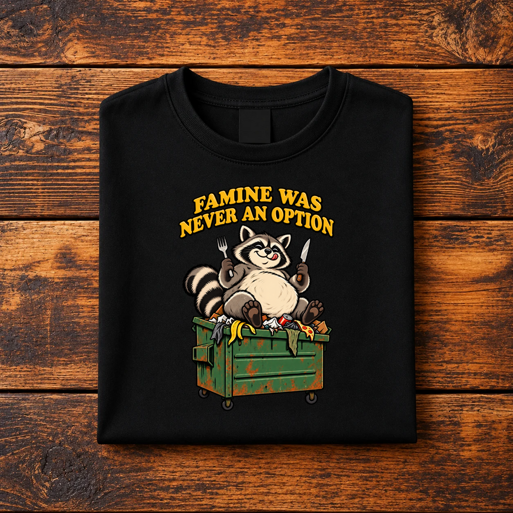 MIVZA FAMINE WAS NEVER AN OPTION – DARK HUMOUR RACOON OVERSIZED T-SHIRT