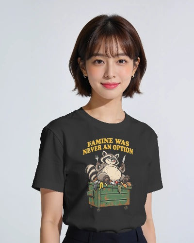 MIVZA FAMINE WAS NEVER AN OPTION – DARK HUMOUR RACOON OVERSIZED T-SHIRT