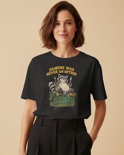 MIVZA FAMINE WAS NEVER AN OPTION – DARK HUMOUR RACOON OVERSIZED T-SHIRT